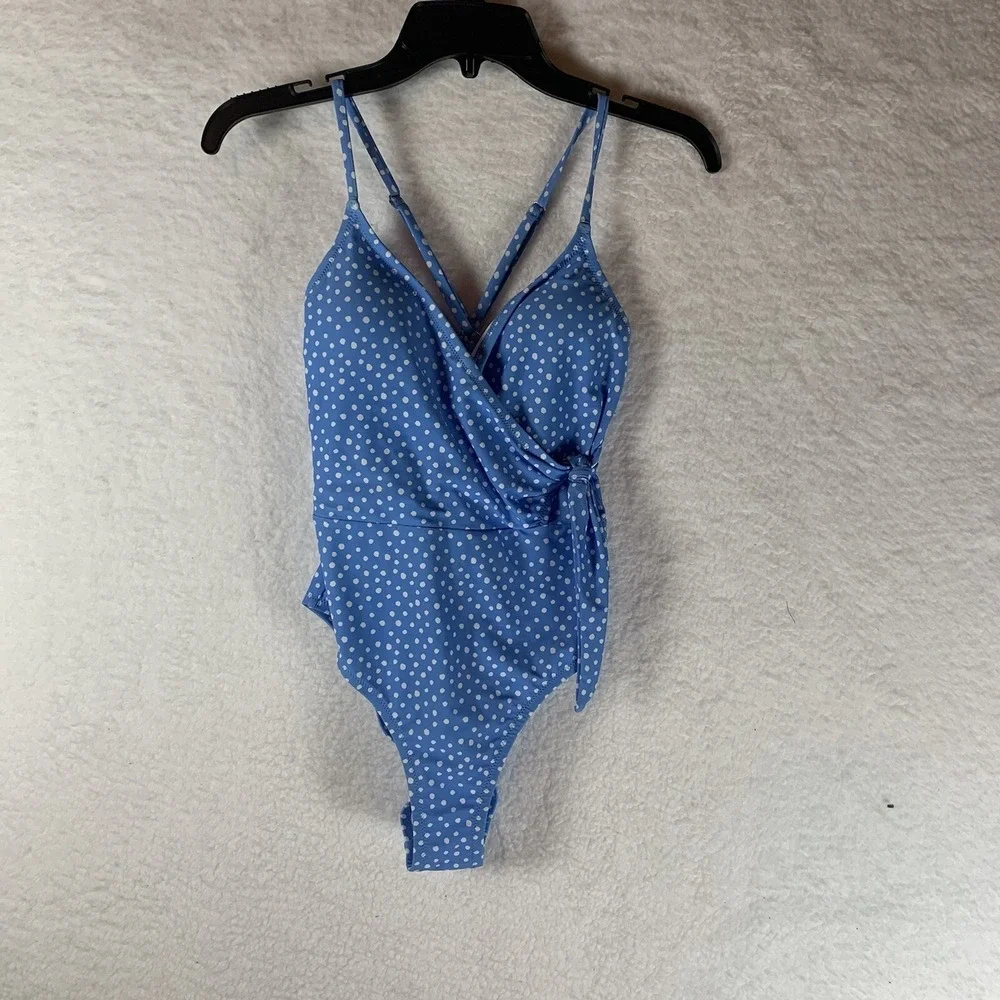 Jessica Simpson Blue &‎ White Polka Dot One Piece Swimsuit Size Womens Small NWT